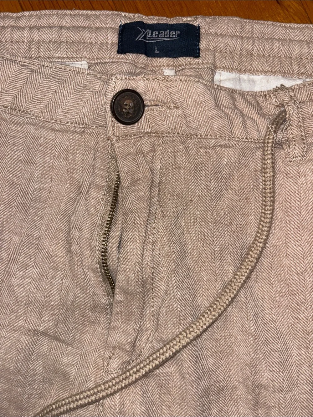 Leader Men’s Beige Linen-Cotton Blend Drawstring Shorts Large